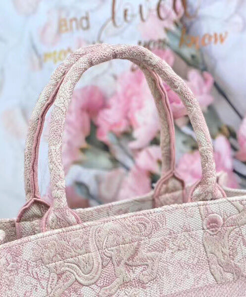 Christian Dior Book Tote Velvet Mizza Embroidery Canvas Pink